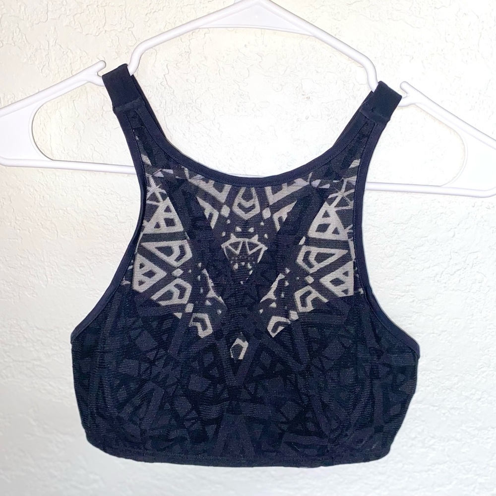 Sheer geometric tribal crossback swim top